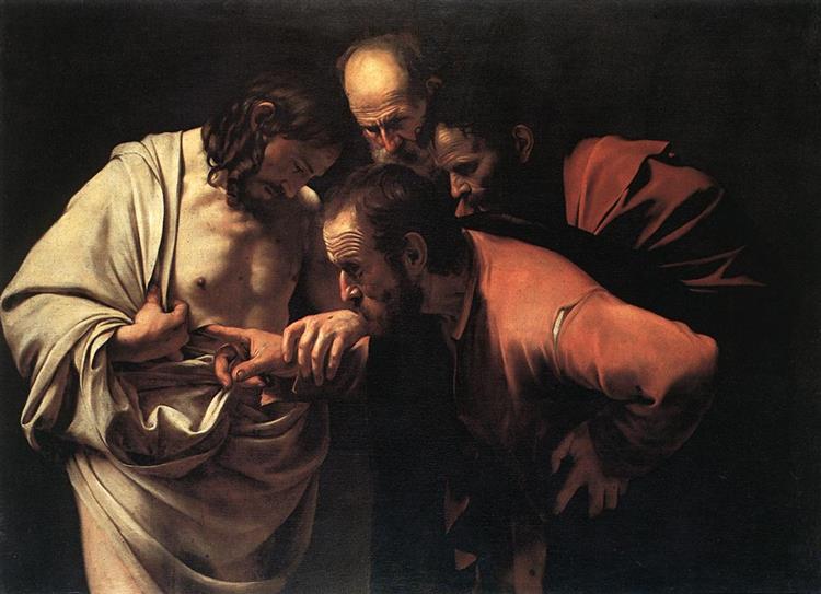 La incredulidad de Santo Tomás by Caravaggio (1602)