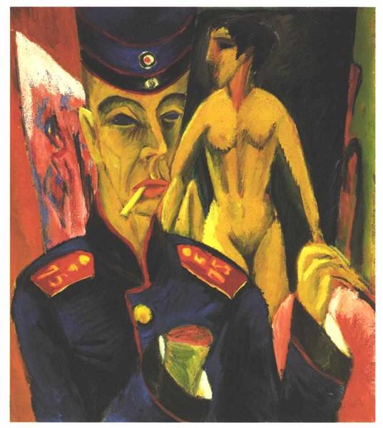 Autorretrato como soldado by Ernst Ludwig Kirchner (1915)