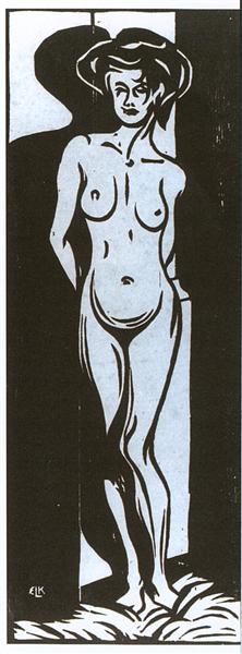 NudeYoung Woman in Front of a Oven by Ernst Ludwig Kirchner (1905)