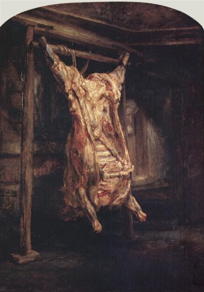The Slaughtered Ox by Rembrandt (1655)