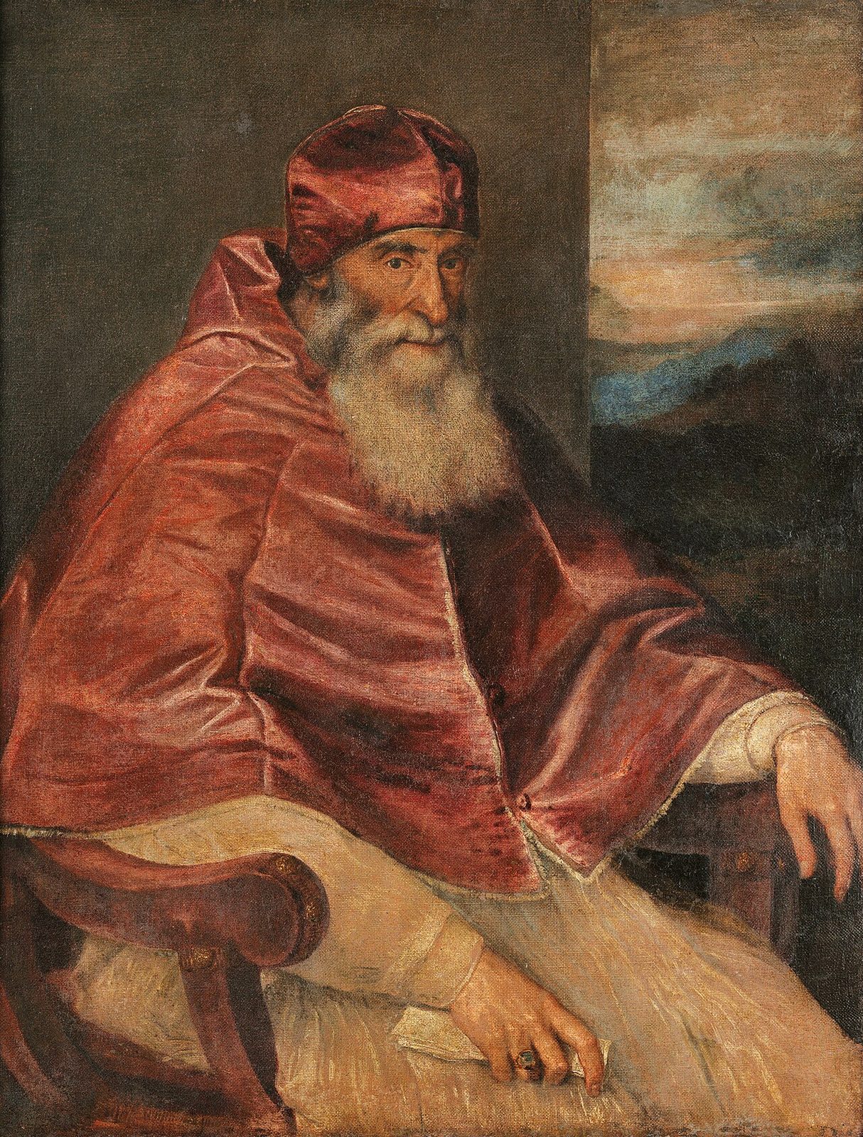 Portrait of Pope Paul III with Camauro by Tiziano (Titian) (1545)